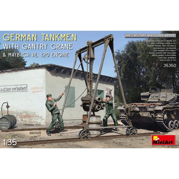 Miniart MIN35350 Plastikmodellbausatz grauMiniart 1 : 35-German Tank Men w/Crane & Maybach HL Engine Army Plastic Model kit, Grey