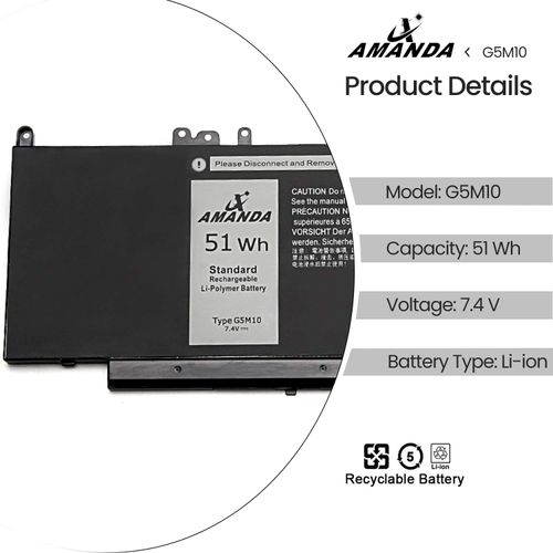 A AMANDA G5M10 Battery 7.4V 51WH Replacement for Dell Latitude E5550 E5450 Notebook 15.6 inch 0WYJC2 8V5GX