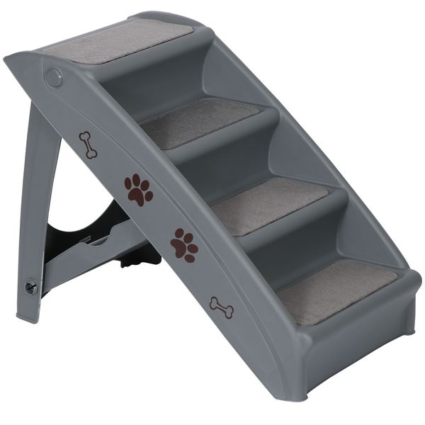 4 Steps Foldable Pet Dog Ramp Dog Stairs with Non-slip Pad for Home Dark Grey