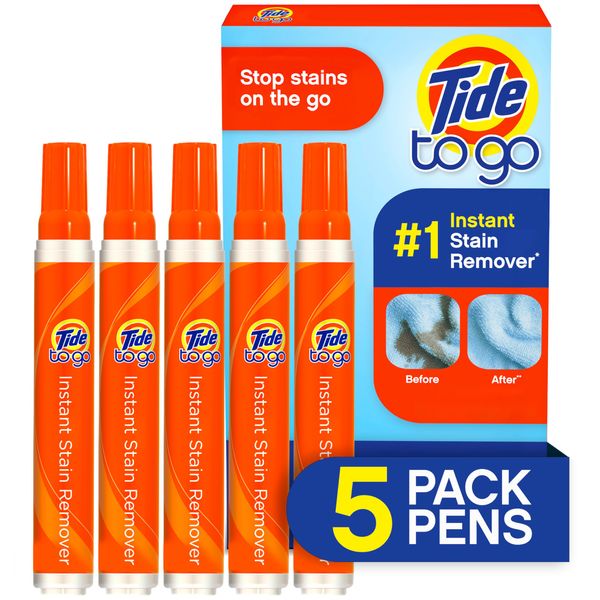 Tide To Go Instant Travel Stain Remover Pen, Rescue Clothes From Blood, Wine and other Tough Stains, 5 Count (Pack of 1)