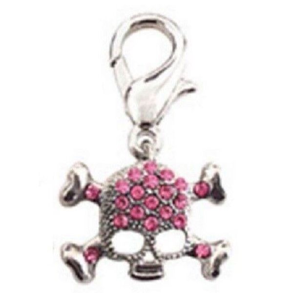 Pink Skull D-Ring Crystal Pet Collar Charm, Zipper Pull, Purse Charm