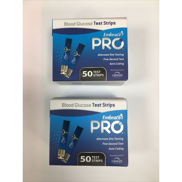 Embrace Pro Blood Glucose Test Strips 100 Count.  (2 Boxes 50 Each)FREE SHIPPING