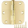 6 Pack Polished Brass Door Hinges 3.5 Inch Rounded Corners Easy Install Hardware