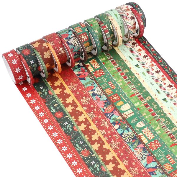 21 Rollen Weihnachten Washi Tape Set Dekorative Masking Tape Weihnachtsbäume Schneeflocken Selbstklebendes Klebeband für Weihnachten Handwerk DIY Scrapbooking Planer Geschenk Verpackung Dekorationen