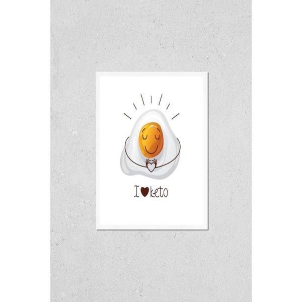 HardPress Wall Art Poster Print of Color Illustration with The Inscription I Love Keto. Funny Egg Character. Cute Face, Cartoon Character Emotions. Design for Keto Diet. Logo for Keto Nutrition.