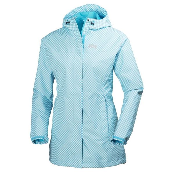 Helly Hansen Women's Bellevue Hooded Lightweight Packable Waterpoof Breathable Raincoat Jacket, 252 Aquamarine Checks, Small