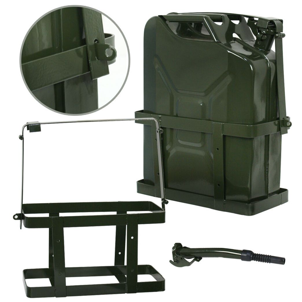 Details about   4x Jerry Can Green Fuel Tank w/ Holder Steel 5Gallon 20L Army Backup Military 