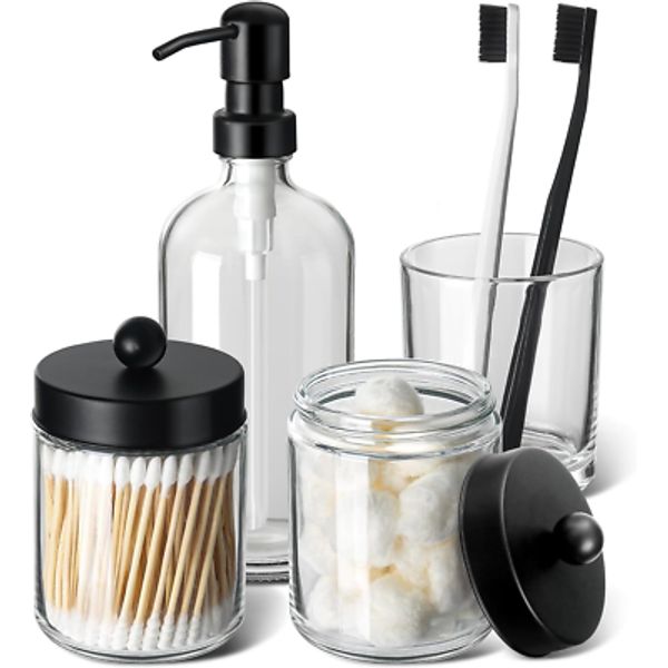GMISUN Bathroom Accessories Set, 4 Pack Clear Glass Bath Accessory Sets Complete