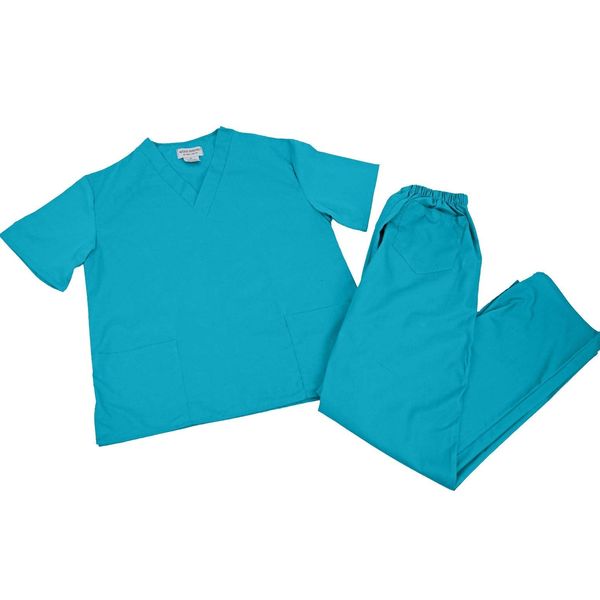 M&M SCRUBS Men Scrub Set Medical Scrub Top and Pants XXXL Water Blue
