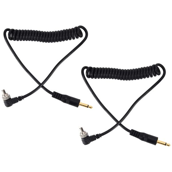 Akozon Pc Sync Cable To 3,5, 2Pcs Male to Male Flash PC Sync Cable Cord Universal 3.5mm to Male Flash PC Sync Cable Coiled Cord with Screw Lock for Digital Cameras