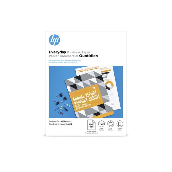 HP Everyday Business Paper, Glossy, 8.5x11 in, 32 lb, 150 sheets, works with laser printers (4WN08A)