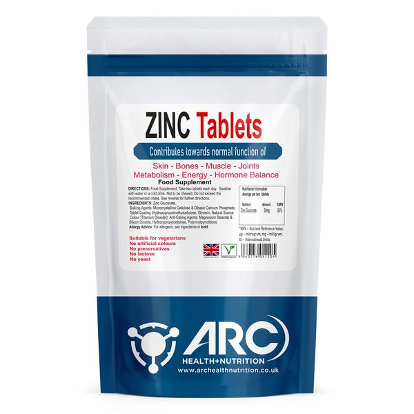 Zinc 50mg Mineral Supplement 360 Tablets, Made in UK