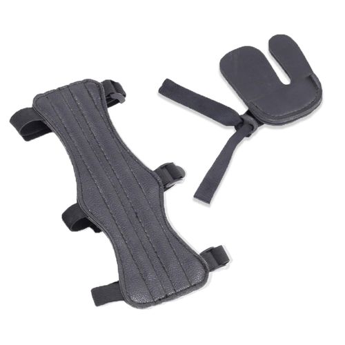 1 Set Archery Arm Guards, Armguard Protector Archery Finger Tab Bow Arm Finger Guards with Adjustable Straps Buckles, Leather Adjustable Forearm Wrist Protector for Recurve Compound Bow