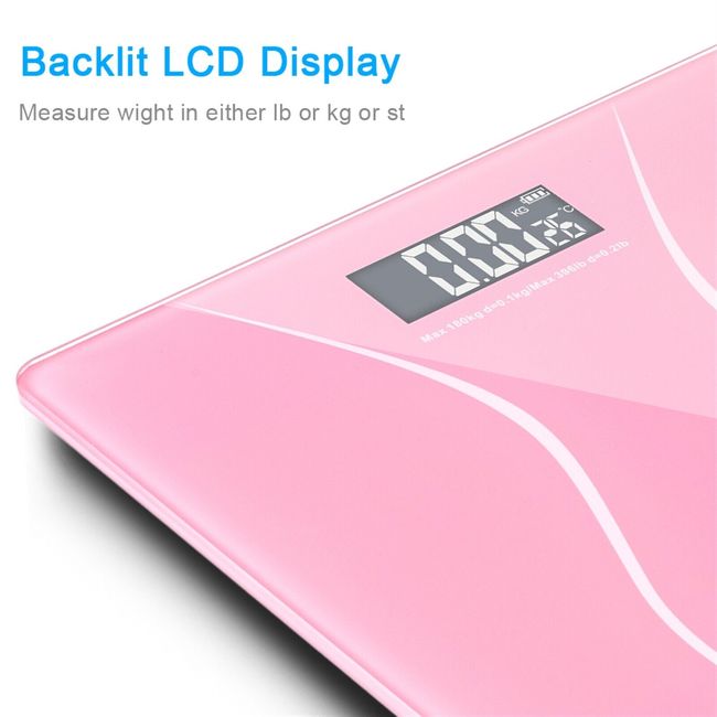 396lbs /180kg Digital Body Weight Scale LCD Bathroom Scales Tempered Glass  Pink