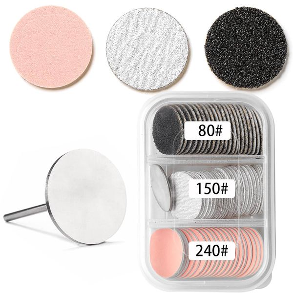 ERUIKA 60pcs Sanding Paper Discs with 25mm Metal Nail Drill Bits,#80#150#240 Grits for Manicure Pedicure,Nail Drill Foot Files Electric Remover Dead Skin Callus Tool (Black/White/Pink)