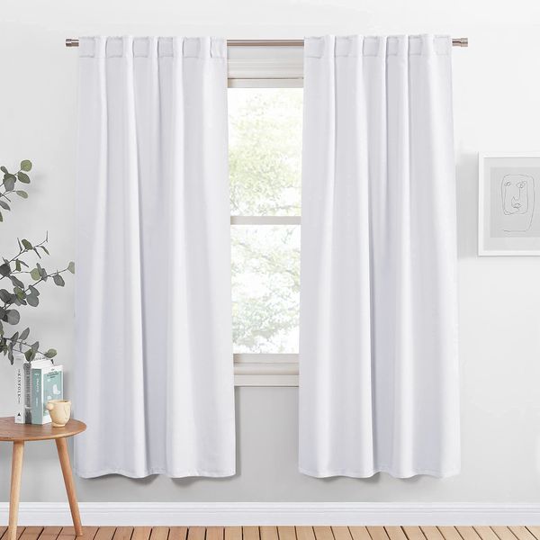 PONY DANCE Window Curtain Panels - 42 W x 72 L Pure White Bedroom Drapes Blinds Back Tab & Rod Pocket Window Treatments Energy Saving for Living Room, 2 Pieces