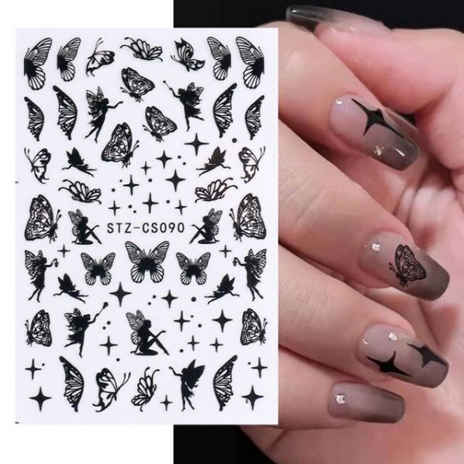 Sliver Stars Nails Stickers 3d Bronzing Laser White Cross Starlight  Glossychic Y2k Stylish Adhesive Manicure Decorations So-167 High Quality