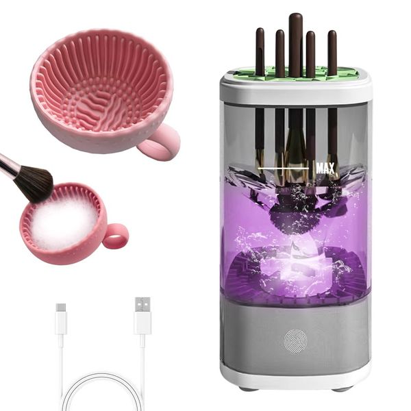 Dhqkqg Electric Makeup Brush Cleaner Machine, Automatic Cosmetic Brush Cleaner with Brush Cleaning Mat, Portable USB Makeup Brush Cleaner and Dryer for All Size Makeup Brush Cleaning and Drying