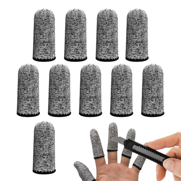 Finger Protectors 10PCS Cut Resistant Finger Cots Reusable Finger Sleeves Grey 5-Level Cut Resistant Thumb Protector for Work,Kitchen,Garden,Sculpture