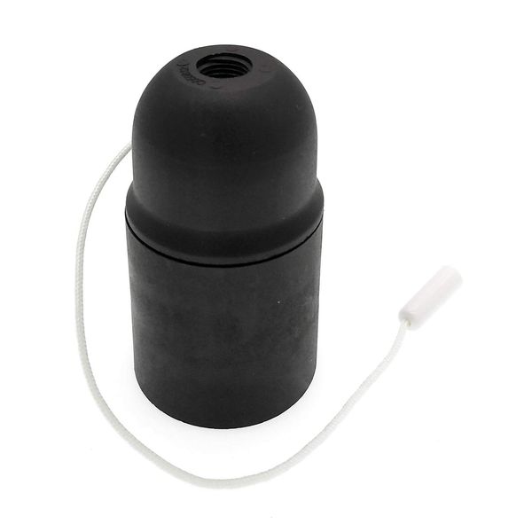 E27 Pull Chain Lampholder,E26 E27 Vintage Keyless Phenolic Edison ES Screw Base Plastic Light Socket Pendant Fitting Set (Black)