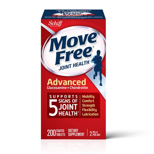 Move Free Advanced, Tablets (200 Count Box) - Joint Health Supplement with Glucosamine and Chondroitin (Pack of 2)