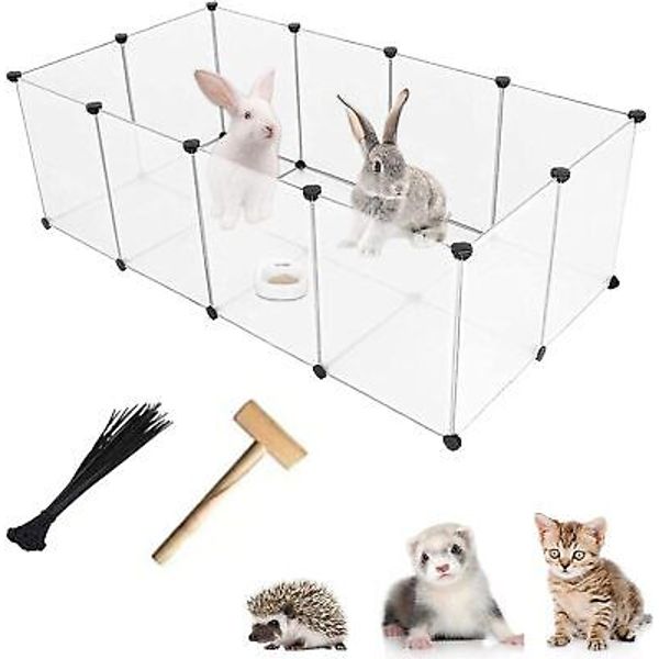 kathson Plastic Small Pet Playpen,Portable Bunny Pen,13.8" X black,clear