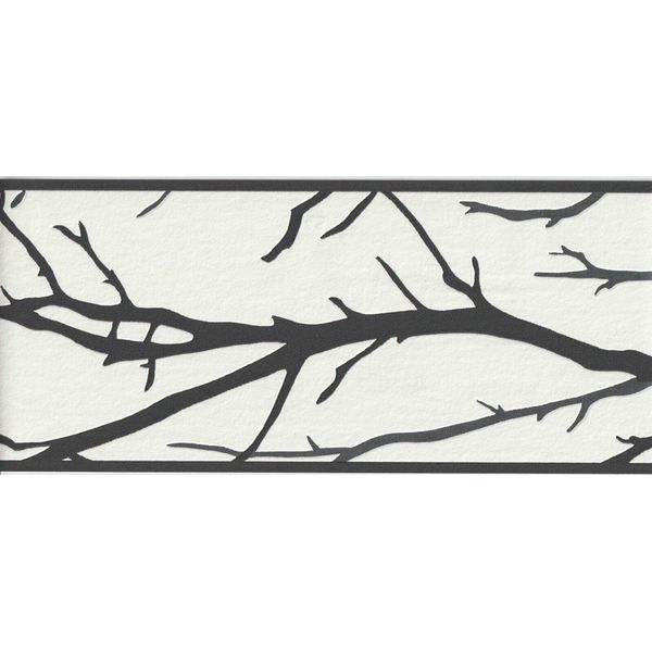 Black Branches on White Unpasted Wallpaper Border 2684-40