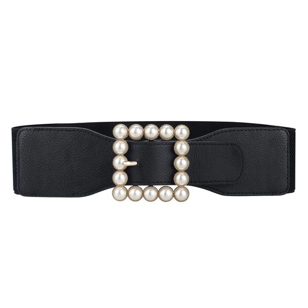 maikun Women's Belt, Thick, Rubber Suit, No Holes, Large Size, Fashionable, Pearl, Black