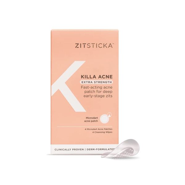 ZitSticka KILLA ACNE Patches for Face, Extra Strength - Fast-Acting Pimple Patches for Skin - Self-dissolving microdarts start working within 2 hours - Deep, Early-Stage, Unpoppable Zits, 4 pack