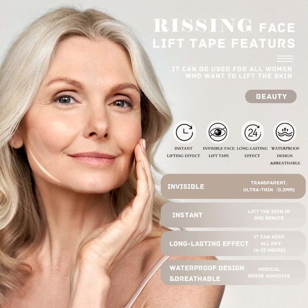 RISSING Face Lifting Tape Invisible, Instant Facelifting Aufkleber, Unsichtbare ultradünne Hebeaufkleber, V-Form Lifting Tapes für Gesicht & Augen, 120 PCS