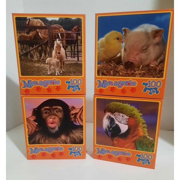 Lot 4 Menagerie 100 Piece Puzzle Age 3+ Sealed New Pig Chick  Parrot Chimp Horse