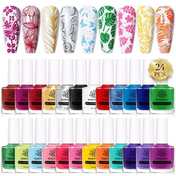 Born Pretty Nail Art Stamping Polish Valentine's Day Nail Polish Set Manicure Print Nail Polish for Stamping Plates 24 Colors Bulk Nail Polish Set Gift Collection