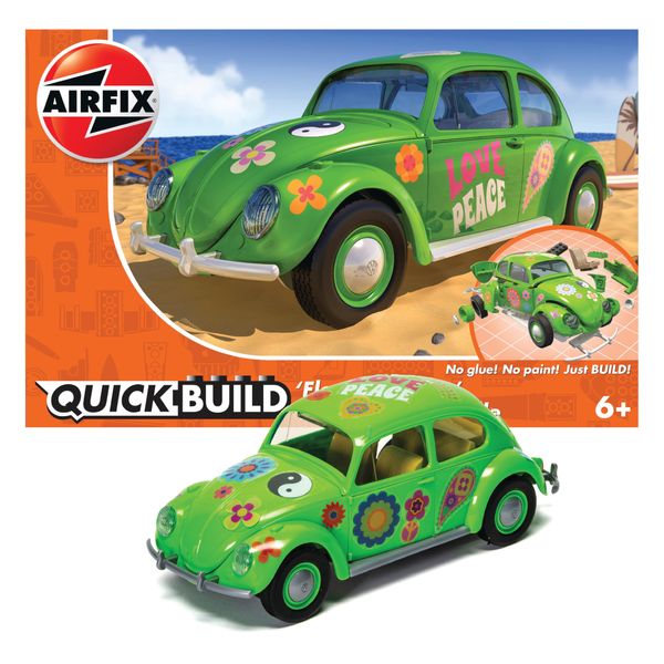 Airfix QUICKBUILD Model Car Kit - J6031 VW Beetle 'Flower Power' Car Building Kit for Kids 6+, Construction Toys for Boys & Girls, Model Making with No Glue - Classic Car Gifts Plastic Model Kits