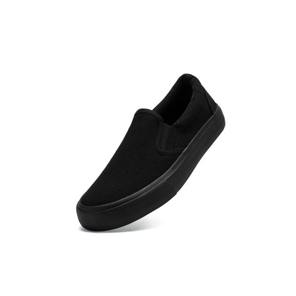 Low-Top Slip Ons Women's Fashion Sneakers Casual Canvas Sneakers for Women Comfortable Flats Breathable Padded Insole Slip on Sneakers Women Low Slip on Shoes (All Black, Numeric_8)