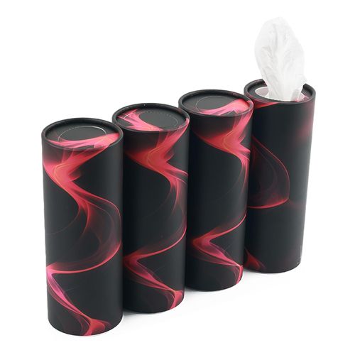 4PCS Extractable Car Tissue Holder,Stylish Cylinder Car Tissue Box with Black & Pink Wave Design,Travelling and Camping Essential Cup Holder Tissues Contains 50 Facial Tissues