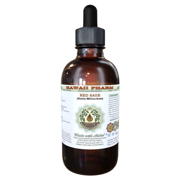 Hawaii Pharm Red Sage Alcohol-Free Liquid Extract, Organic Red Sage (Salvia Miltiorrhiza) Dried Root Glycerite Natural Herbal Supplement, USA 2 fl.oz