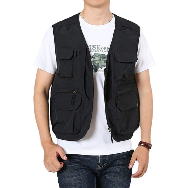 Gihuo Mens Fishing Vest Summer Outdoor Work Vest Utility Safari Travel Lightweight Sleeveless Jackets with Pockets（Black-M）