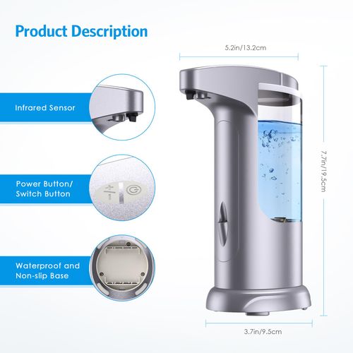 AMIR 12.5oz Touchless Automatic Soap Dispenser, Battery Operated Automatic Liquid Hand Soap Dispenser, Adjustable Volume, Water-Resistant for Kitchen and Bathroom