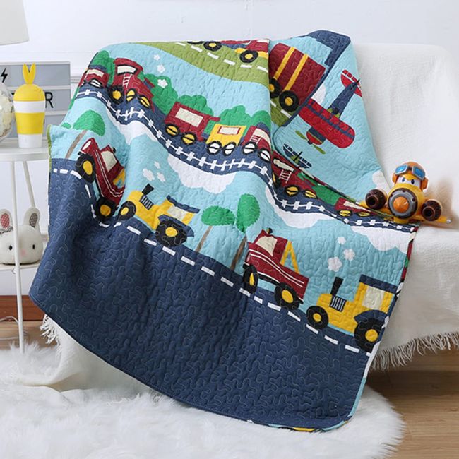 ABREEZE 100% Cotton Children's Bedspread, Train Pattern Coverlet Truck Quilt Bedspread Throw Blanket for Baby Kids 43" X 51" 1PCS