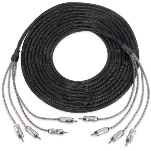 NVX® XIX43 9.84 ft (3 Meter) Oxygen Free Copper 4-Channel Double Twisted Pair X-Series Car Audio RCA Audio Interconnect Cable with Shielded Noise Reduction and Split-tip Silver-Plated Machined Ends