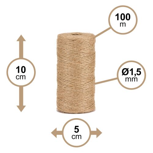 La cordeline BJN100 Natural Jute Twine Diameter 1.5 mm ± 100 m for Gardening, DIY and Crafts