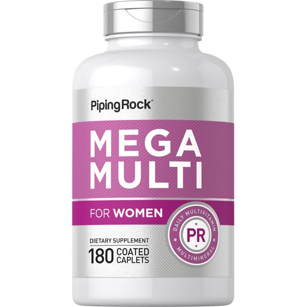 Womens Mega Multivitamin | 180 Caplets | Non-GMO | by Piping Rock