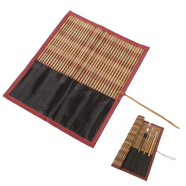 TKY Calligraphy Calligraphy Bamboo Pencil Case Calligraphy Brush Holder with Pocket 7 Pieces (S Size)