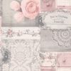 YöL Decoupage Patchwork Floral Wallpaper Flowers Pink Grey Silver Metallic