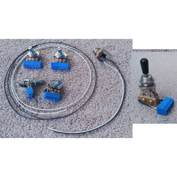 SOLDERLESS Guitar Wiring EZ-INSTALL KIT 2PU 3-Way CHROME Switch Wire Jack 4 Pots