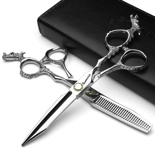 Sharonds 6/7 inch Professional Hair Cutting Scissors Set Hair Cutting Scissors Thinning Teeth Shears Set,Sliver Scissors,Barber,Salon,Hairdressing Scissors Kit,Japanese 440C Scissors (6-inch 2pc)