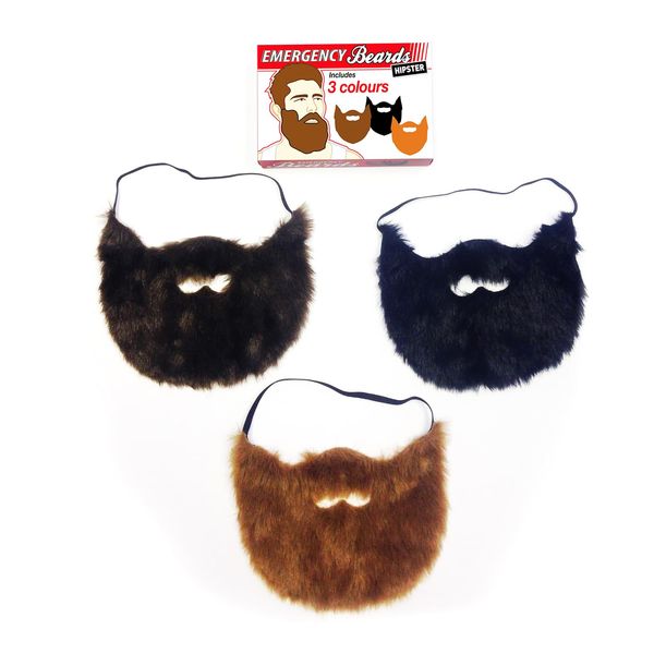 Gift Republic - Notfall-Bart | 3er-Set Notfall Schnurrbart | Fake Bart | Vollbart kleben | Bart Kostüm | Vollbart zum Aufkleben | Geschenk an Halloween, Karneval, Fasching, Partys