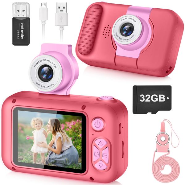 ARNSSIEN Kid Camera,Camera for Kid,2.4in IPS Screen Digital Camera,180°Flip Len Student Camera,Children Selfie Camera with Playback Game,Christmas/Birthday Gift for 4 5 6 7 8 9 10 11 Year Old Girl Boy