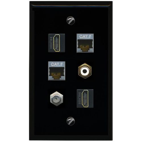 RiteAV 2 CAT7 Coax 2 HDMI RCA White Flat/Solid Wall Plate [Black]