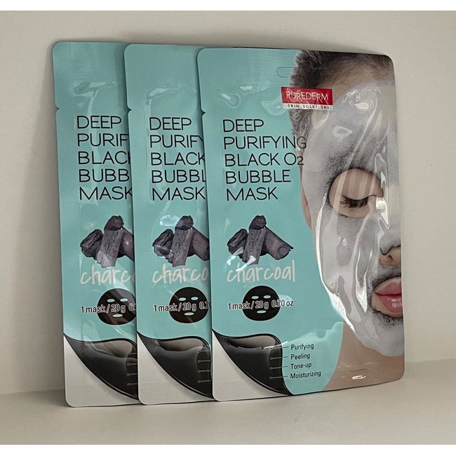 Purederm Deep Purifying Black O2 Bubble Mask Charcoal Qty of 3 FREE Shipping!